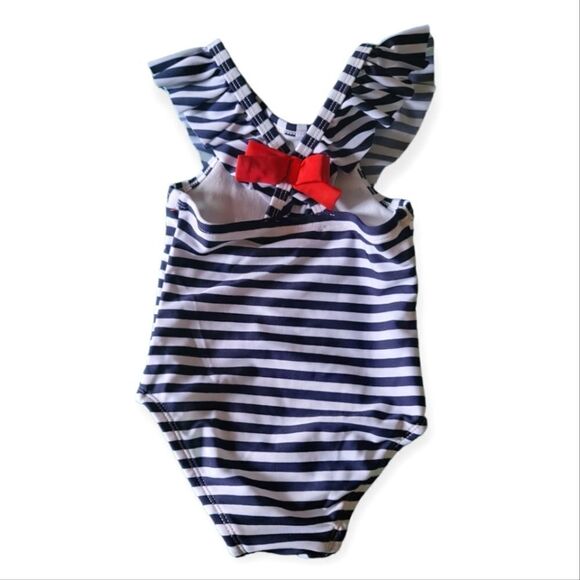 Cat & Jack Sequin Red Heart & Navy Stripe One Piece Infant Swim Suit - Picture 3 of 3